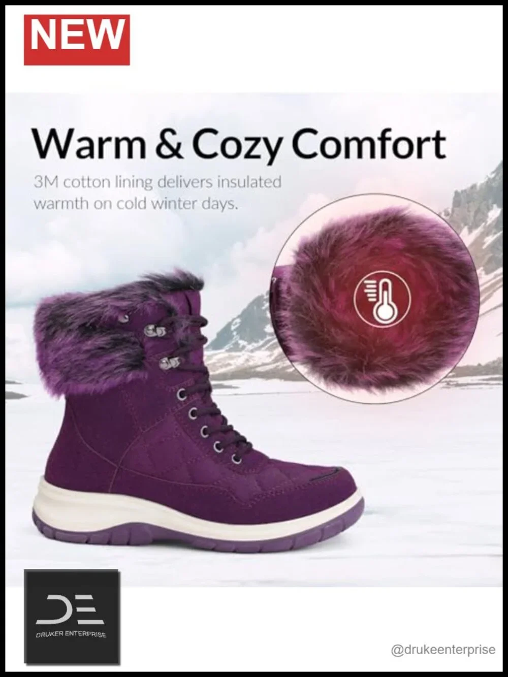Women's Snow Boots Waterproof Insulated Lace-Up Winter Booties Ankle